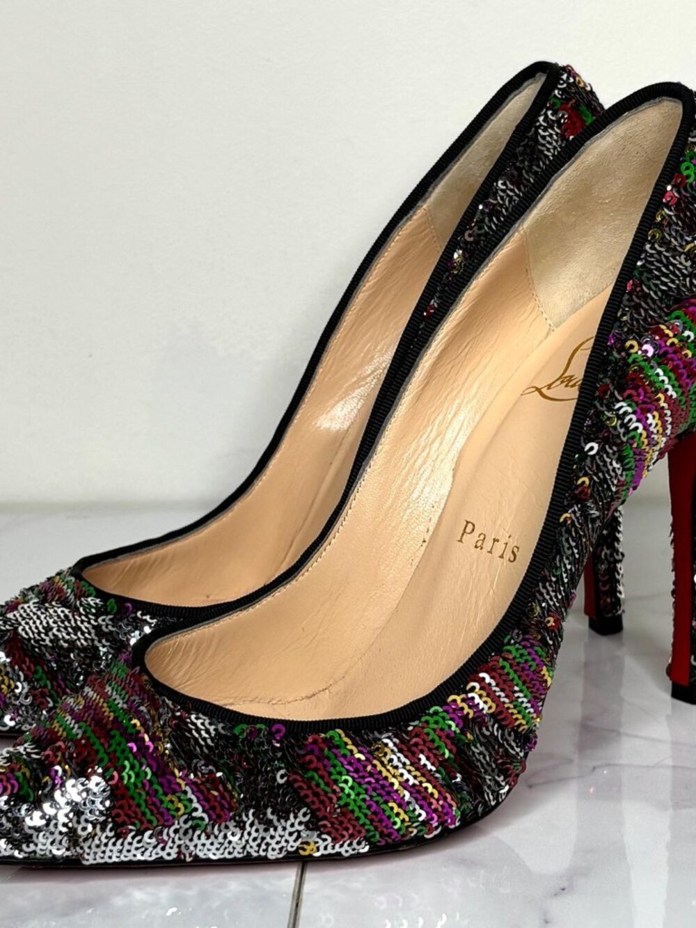 Christian Louboutin Pigalle Follies Multicolor/Silver Sequin 100mm Heels Pump 36 - Picture 6 of 12